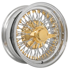 14x6" LA Wire Wheels Standard 72-Spoke Cross Lace American Gold Plating with Chrome Rims