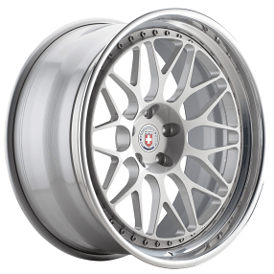 20" Staggered HRE Wheels 300 Gloss Silver Center with Polished Clear Outer and Gloss Silver Inner Forged Rims