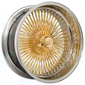 22x8" LA Wire Wheels Reverse 150-Spoke Straight Lace American Gold Plating Center with Chrome Lip Rims