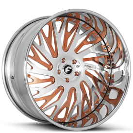 19" Forgiato Wheels Biaforca Brushed Silver Face with Rose Gold Accents and Chrome Lip Forged Rims