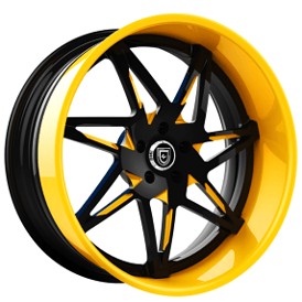24" Lexani Forged Wheels LF-749 Nirvana Black with Yellow Accents Face and Lip Rims