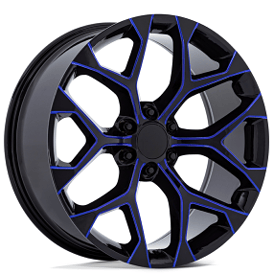 24" Performance Replicas Wheels PR176 Gloss Black Machined with Blue Milled Rims