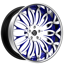 22" Staggered Lexani Forged Wheels LF-731 Pisces Gloss White with Xian Blue Face and Chrome Lip Rims