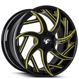 22" Forgiato Wheels Girare-ECL Gloss Black with Neon Yellow Accents Forged Rims 