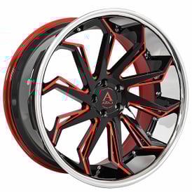 20" Azad Wheels AZ1101 Custom Gloss Black with Red Accents and Chrome SS Lip Rims 