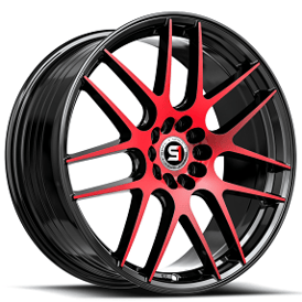 17" SPEC-1 Wheels SP-65 Gloss Black with Red Machined Rims