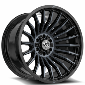 22" XF Off-Road Wheels XF-231 Gloss Black with Titanium Machined Double Dark Tint Rims 