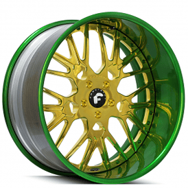 19" Forgiato Wheels Fratello Gold over Chrome Face with Venom Green Lip Forged Rims  