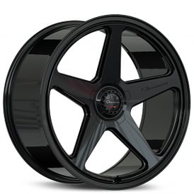 24" Giovanna Cinque Gloss Black Flow Formed Spindle Cap Wheels (5x130/120/112, +10/22mm) 