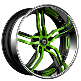 20" Staggered Lexani Forged Wheels LF-737 Opus Candy Green with Black Accents Face and Chrome Lip Rims