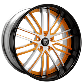 22" Staggered Lexani Forged Wheels LF-723 Orange with Brushed Silver Face Accents and Gloss Black Lip Rims