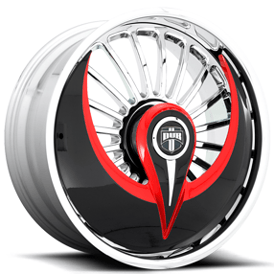 26" Dub Forged Wheels S602 Azzmacka Chrome with Gloss Black and Gloss Red Skirt Rims