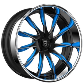 20" Lexani Forged Wheels LF-747 Viper Black with Blue and Grey Accents Face and Chrome Lip Rims