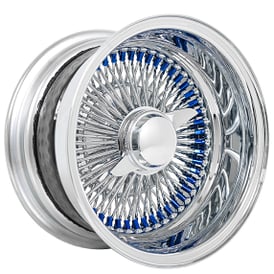 14x6" LA Wire Wheels Reverse 100-Spoke Straight Lace Custom Chrome with Blue Nipples Rims 
