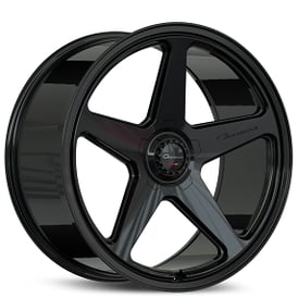 21" Giovanna Wheels Cinque Gloss Black Flow Formed Spindle Cap Rims