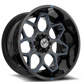 20" XF Off-Road Wheels XF-233 Gloss Black Blue Milled Rims 
