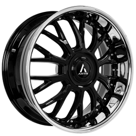 24" Staggered Artis Wheels Grind-XL Gloss Black with SS Lip Rims