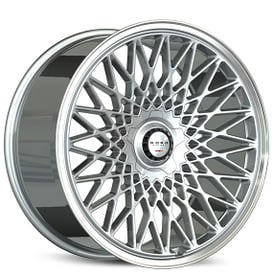 21" Staggered Koko Kuture Wheels Classica Gloss Silver with Polished Lip Flow Formed Spindle Cap Rims