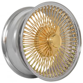 15x7" LA Wire Wheels FWD 100-Spoke Straight Lace American Gold Plating Center with Chrome Lip Rims