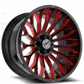26" XF Off-Road Wheels XF-237 Gloss Black with Red Milled Rims