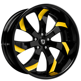 26" Lexani Forged Wheels LF-721 Gloss Black with Yellow Accents Rims