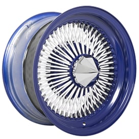 14x7" LA Wire Wheels Standard 100-Spoke Straight Lace Candy Blue with White Spokes and Chrome Accents Rims 