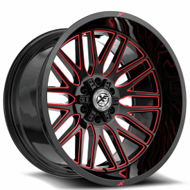 17" XF Off-Road Wheels XF-240 Gloss Black with Red Milled Rims  