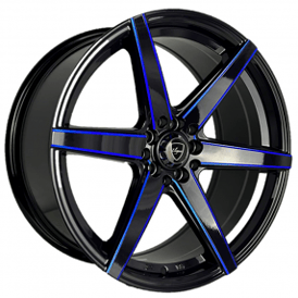 18" Elegant Wheels E002 Gloss Black with Candy Blue Milled Rims
