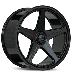 22" Giovanna Wheels Cinque Gloss Black Flow Formed Spindle Cap Rims
