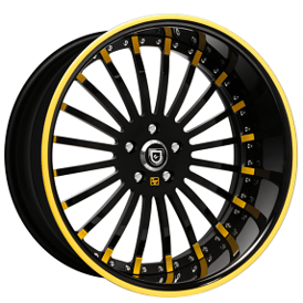 22" Staggered Lexani Forged Wheels LF-714 Black with Yellow Tips and Pin Stripe Rims