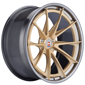 24" Staggered HRE Wheels S204H Frozen Gold Center with Polished Dark Clear Outer and Inner Forged Rims