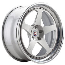 22" Staggered HRE Wheels 305 Gloss Silver Center with Polished Clear Outer and Gloss Silver Inner Forged Rims