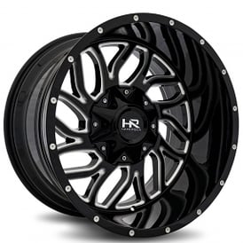 22" Hardrock Wheels H707 Destroyer Gloss Black Milled Off-Road Rims