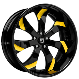 20" Staggered Lexani Forged Wheels LF-721 Gloss Black with Yellow Accents Rims