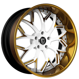19" Staggered Lexani Forged Wheels LF-750 Bulgari White with Gold over Chrome Accents Face and Hardwares and Lip Rims