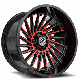 22" XF Off-Road Wheels XF-239 Gloss Black with Red Machined Rims   