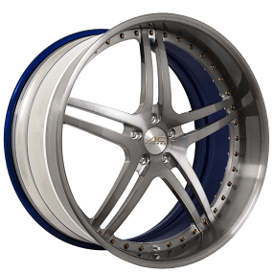 22" AC Forged Wheels ACF702 Brushed Double Dark Tint Face with Color Matched Blue Inner and Gloss Monica Polished Rivets Rims 