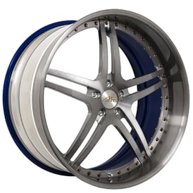 19" Staggered AC Forged Wheels ACF702 Brushed Double Dark Tint Face with Color Matched Blue Inner and Gloss Monica Polished Rivets Rims 