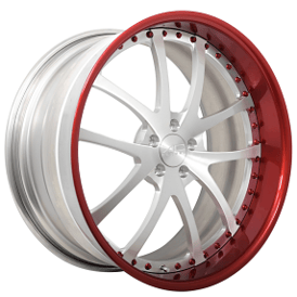 19" Staggered AC Forged Wheels ACF711 Custom Brushed Face with Cardinal Red Lip and Rivets Three Piece Rims