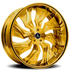 20" Staggered Artis Forged Wheels Buckeye Brushed Gold Face with Gold over Chrome Lip Rims