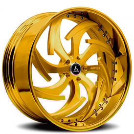 24" Artis Forged Wheels Dagger Brushed Gold Face with Gold over Chrome Lip Rims