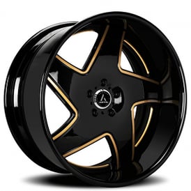 20" Artis Forged Wheels Dawn Gloss Black with Gold Accents Face and Black Lip Rims