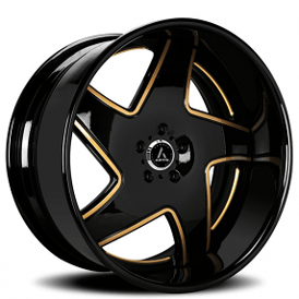 24" Artis Forged Wheels Dawn Gloss Black with Gold Accents Face and Black Lip Rims