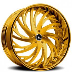 22" Staggered Artis Forged Wheels Decatur Brushed Gold Face with Gold over Chrome Lip Rims