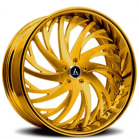 21" Staggered Artis Forged Wheels Decatur Brushed Gold Face with Gold over Chrome Lip Rims