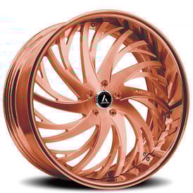 21" Staggered Artis Forged Wheels Decatur Brushed Rose Gold Face with Rose Gold over Chrome Lip Rims