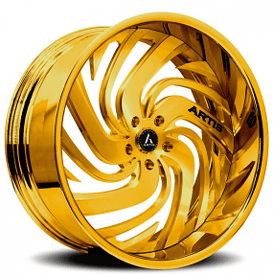 20" Artis Forged Wheels Fillmore Brushed Gold Face with Gold over Chrome Lip Rims