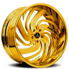 21" Artis Forged Wheels Fillmore Brushed Gold Face with Gold over Chrome Lip Rims
