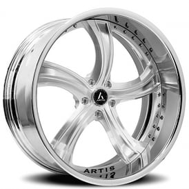 21" Staggered Artis Forged Wheels Kokomo Brushed Silver Face with Chrome Lip Rims
