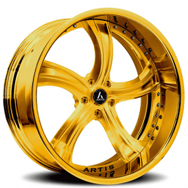 19" Staggered Artis Forged Wheels Kokomo Brushed Gold Face with Gold over Chrome Lip Rims